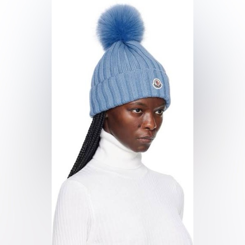 Moncler Light Blue Ribbed Knit Hat